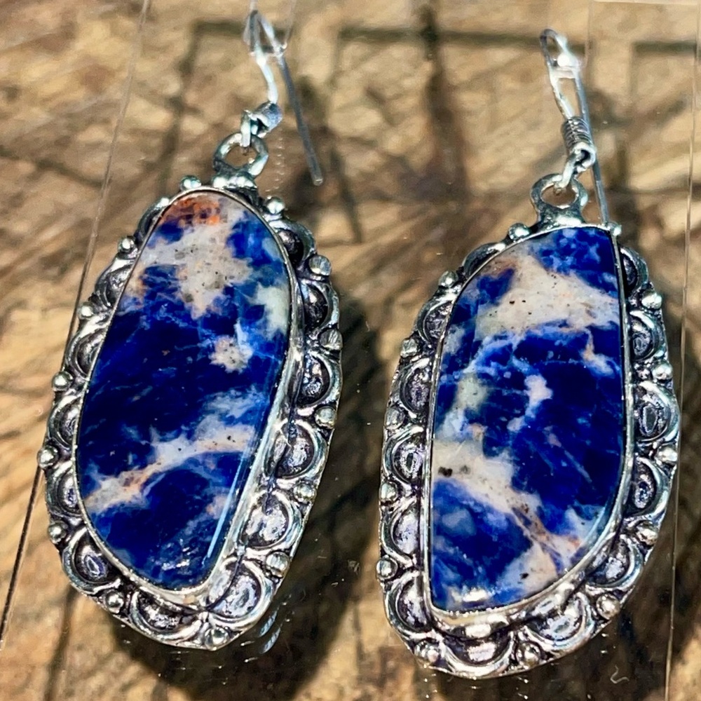 Beautiful Navy Sodalite Earrings 2”